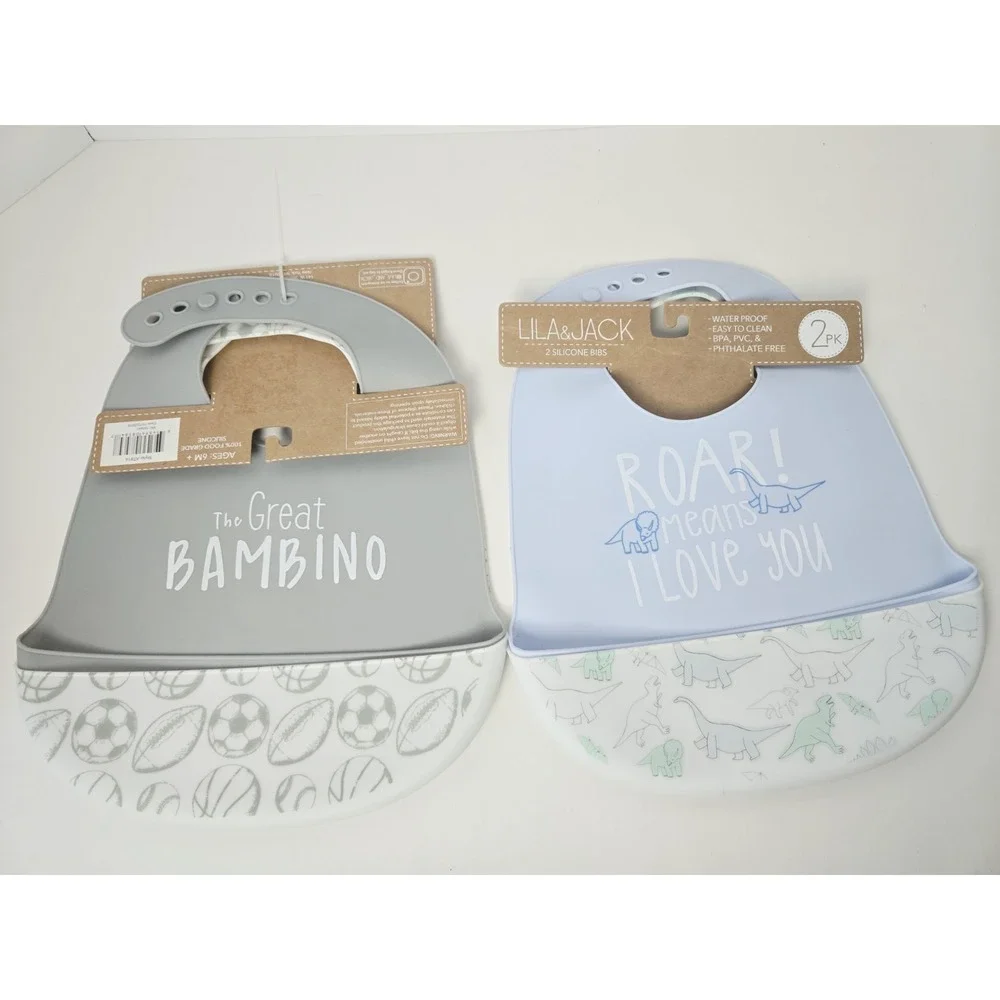 Lila & Jack Silicone Bibs 2 pack x 2 Bambino Roar Dinosaur Baby NEW waterproof